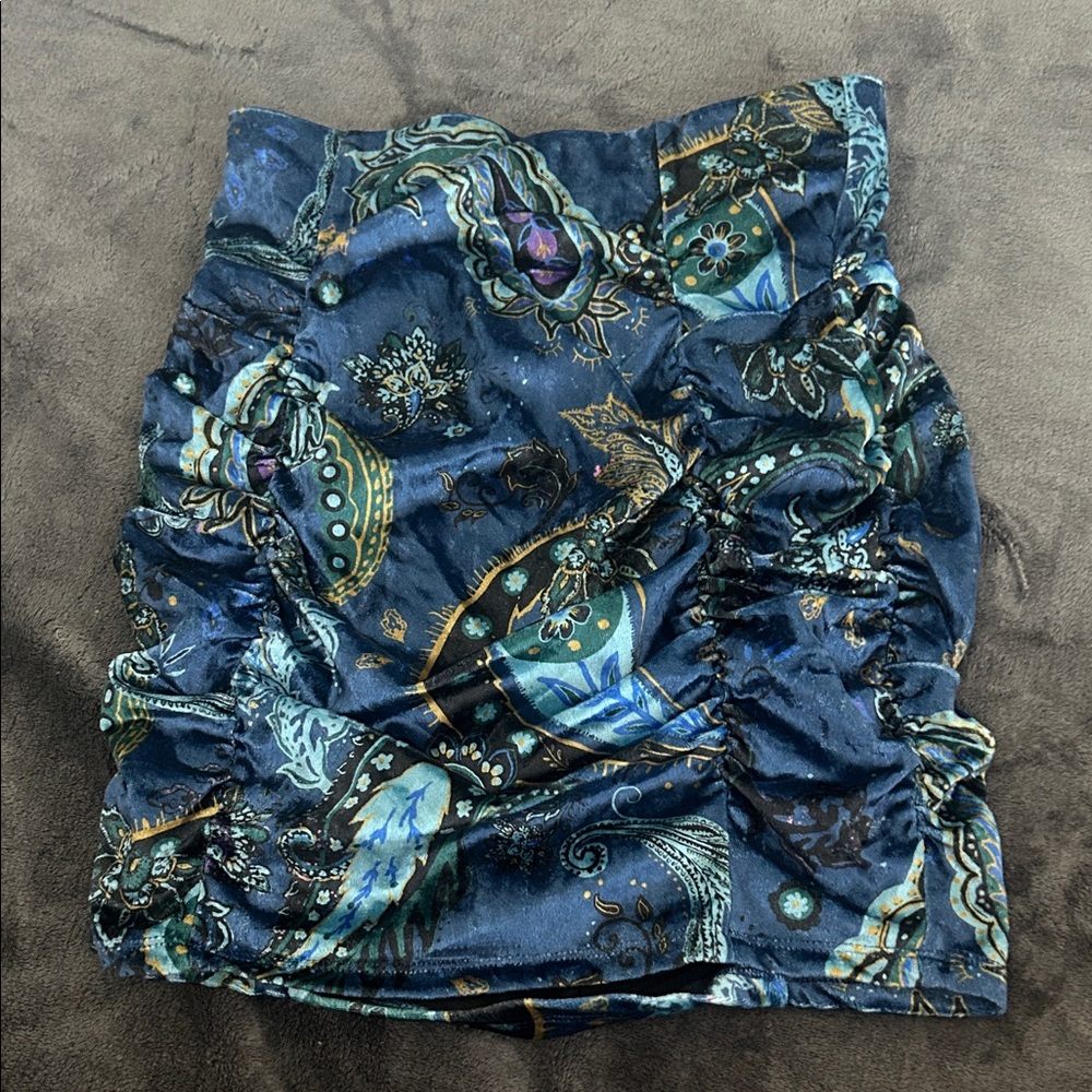 Free People Navy Patterned Mini Skirt